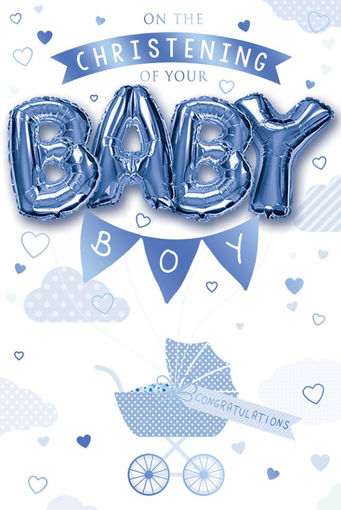 Picture of CHRISTENING DAY CARD + FOIL BALLOON BLUE